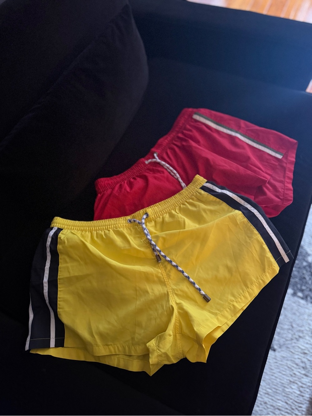 Zara Yellow & Red Men’s Swim Trunks with Contrast Side Panels